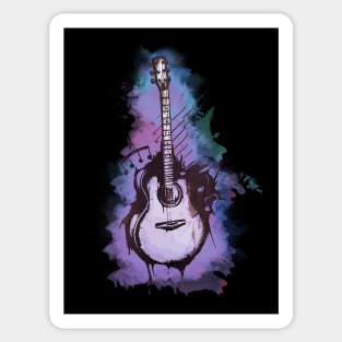 Watercolor Acoustic Guitar Digital Art Sticker